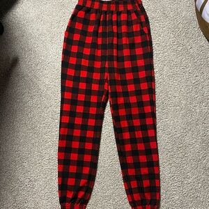red plaid pants